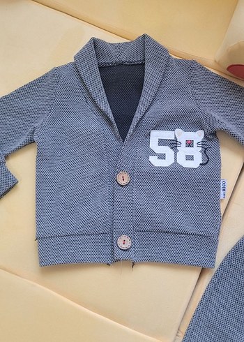 Gri Örme Erkek Bebek Takım 58 Baskılı - Görsel 3