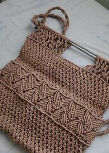 MAROME Bej Örgü Bohem Kadın Çanta - Görsel 5