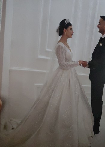 Uzun Kollu Beyaz Prenses Gelinlik - Görsel 2