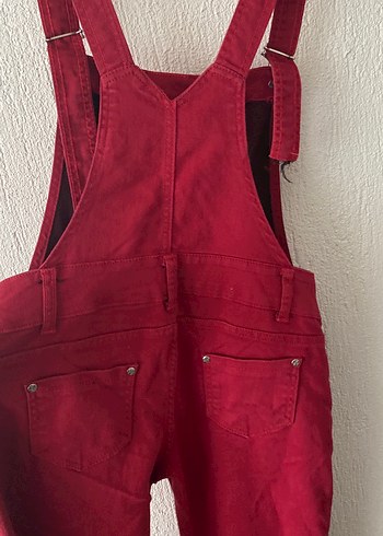 Bordo Düğmeli Kadın Midi Askılı Tulum - Görsel 4