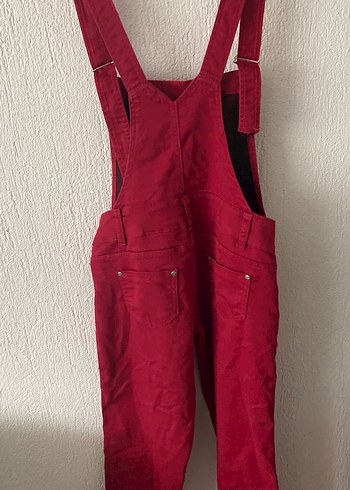 Bordo Düğmeli Kadın Midi Askılı Tulum - Görsel 5