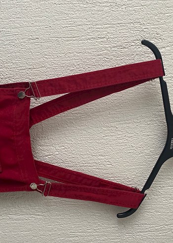 Bordo Düğmeli Kadın Midi Askılı Tulum - Görsel 3