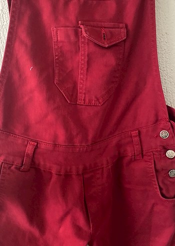 Bordo Düğmeli Kadın Midi Askılı Tulum - Görsel 2