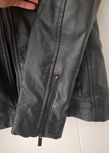 Siyah Deri Erkek Biker Ceket - Görsel 2