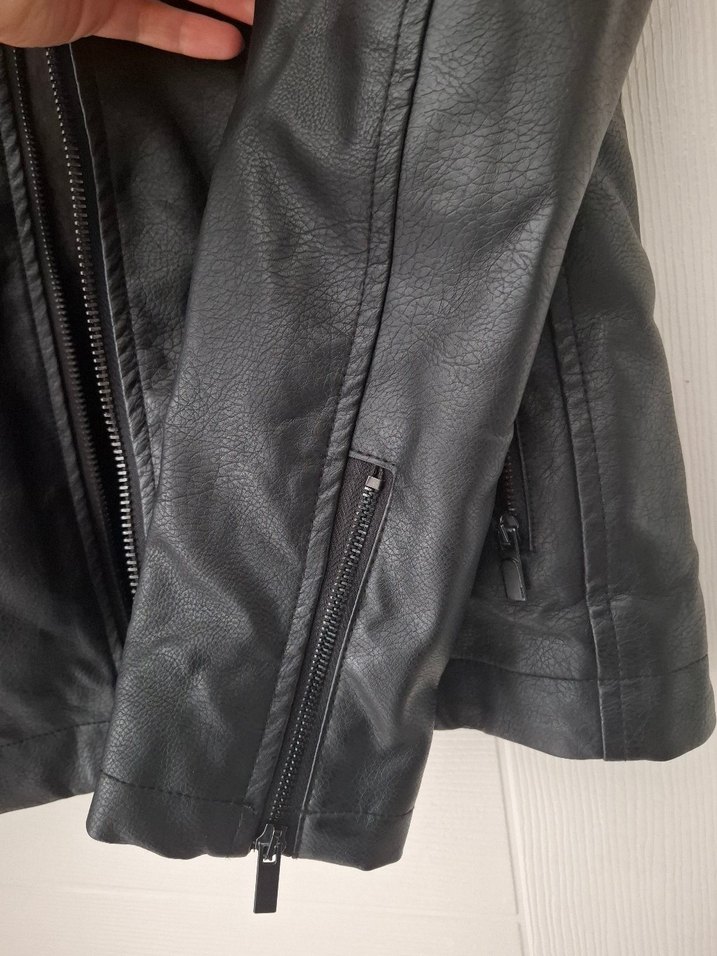 Siyah Deri Erkek Biker Ceket - Görsel 2