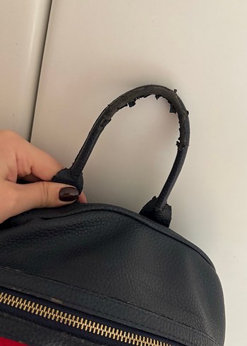 U.S.S.N POLO Deri Sırt Çantası, Tokalı, Kırmızı Şeritli - Görsel 5