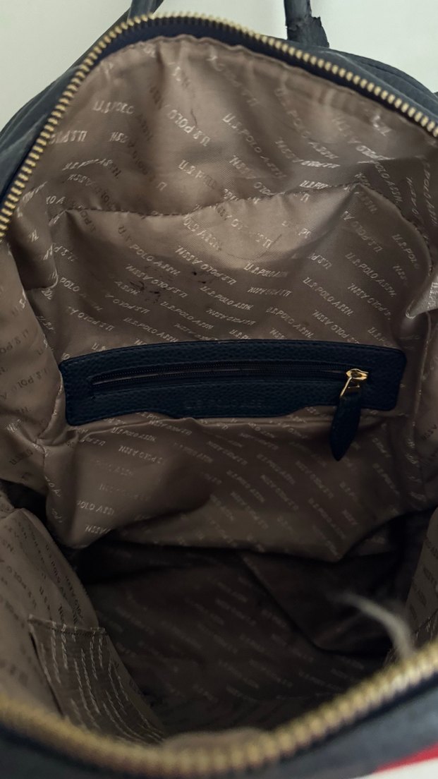 U.S.S.N POLO Deri Sırt Çantası, Tokalı, Kırmızı Şeritli - Görsel 4