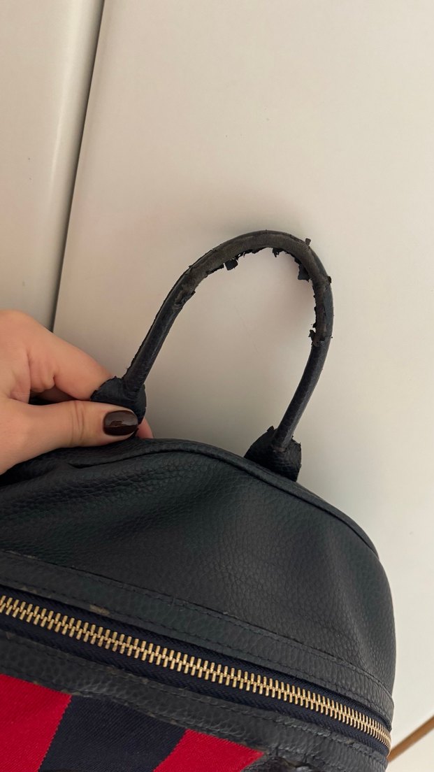 U.S.S.N POLO Deri Sırt Çantası, Tokalı, Kırmızı Şeritli - Görsel 5