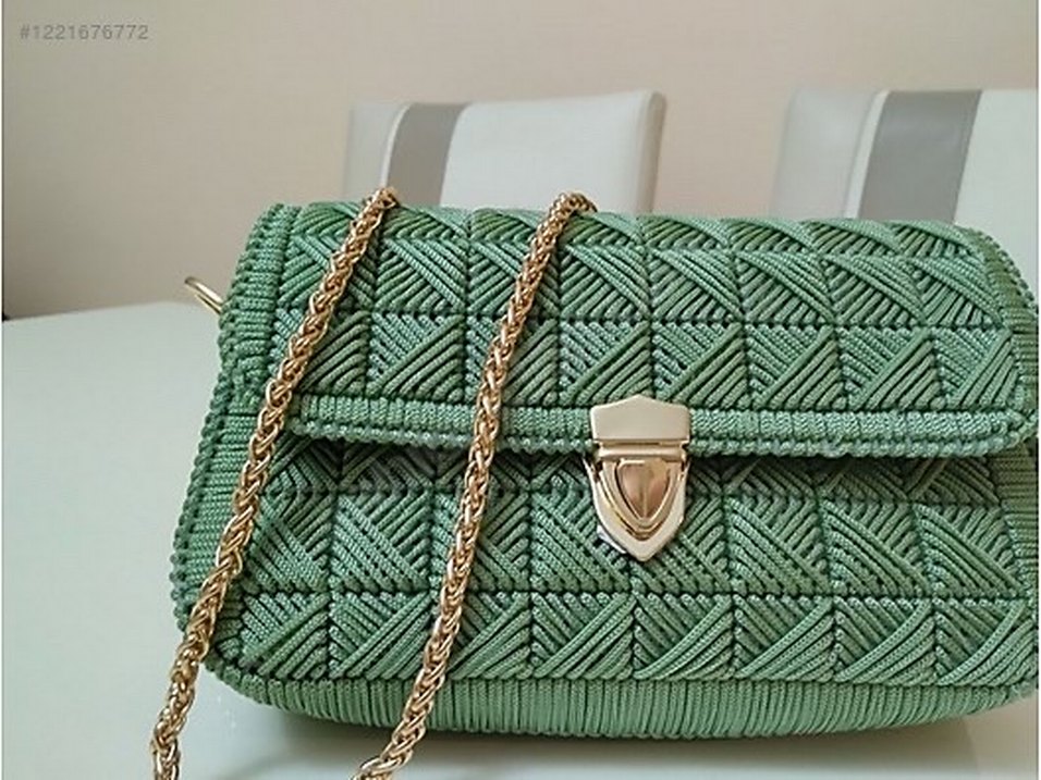 Nakış İşlemeli Örgü Bohem Kadın Çantası - Görsel 2