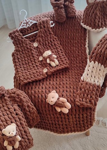 Mavi Örgü Erkek Bebek Kıyafet Seti - Görsel 2