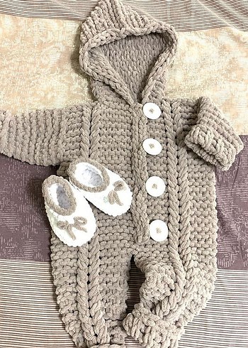 Nakışlı Beyaz Örgü Bebek Kız Tulum - Görsel 2