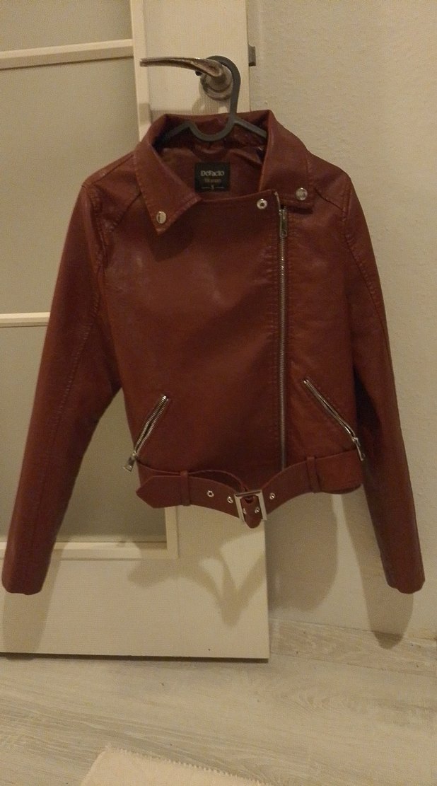 Kemerli bordo Kadın Deri Biker Ceket - Görsel 4