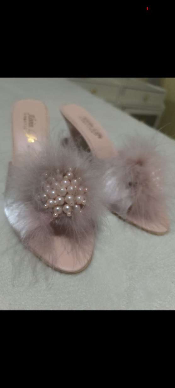 pudra pembesi Topuklu Kadın Terlik, Tüylü Detaylı - Görsel 3