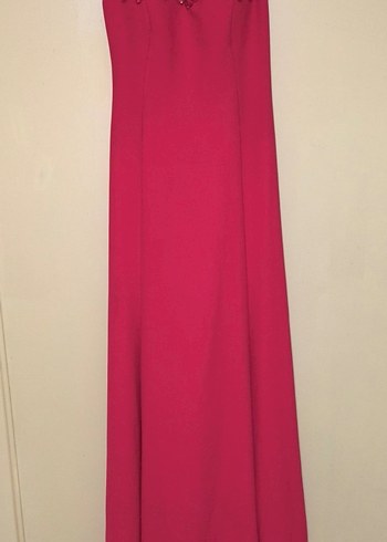 İnci İşlemeli Kırmızı Uzun Abiye Elbise - Görsel 7