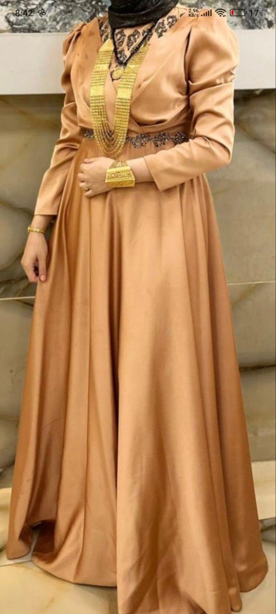 Uzun Kollu Bej Drapeli Abiye Elbise - Görsel 2