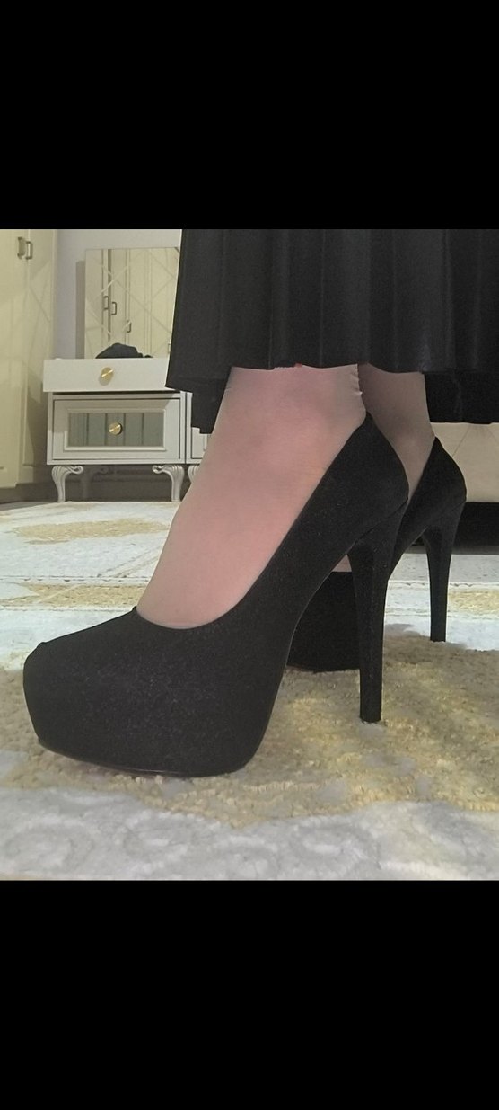 Siyah Simli İnce Topuklu Gece Ayakkabısı - Görsel 3