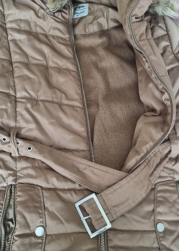 Bej Süet Kemerli Kadın Kışlık Mont - Görsel 2