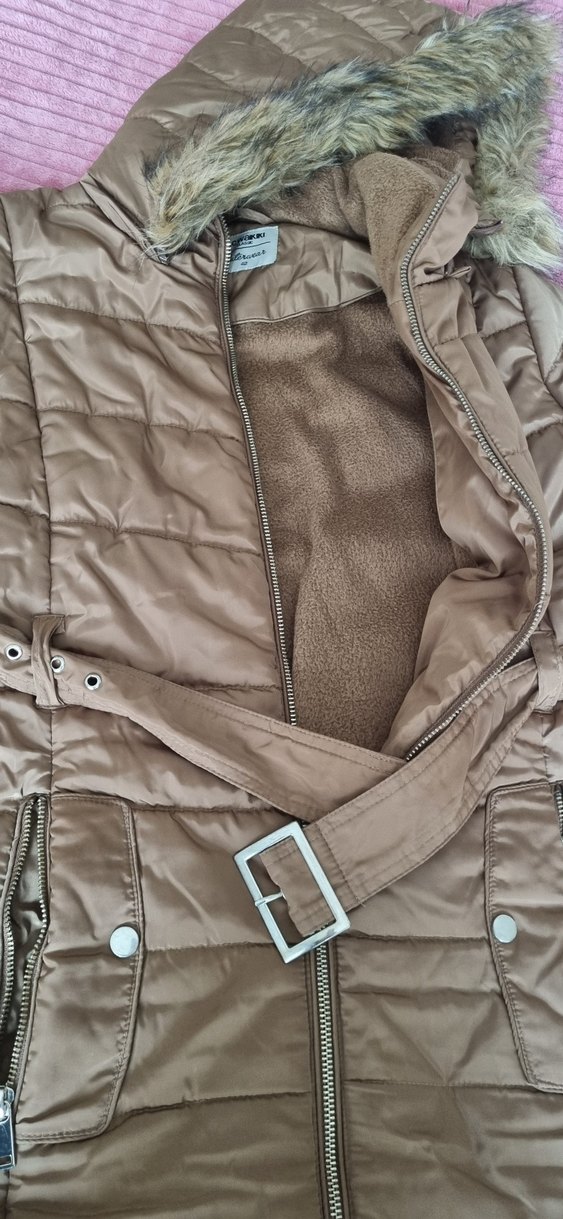 Bej Süet Kemerli Kadın Kışlık Mont - Görsel 2