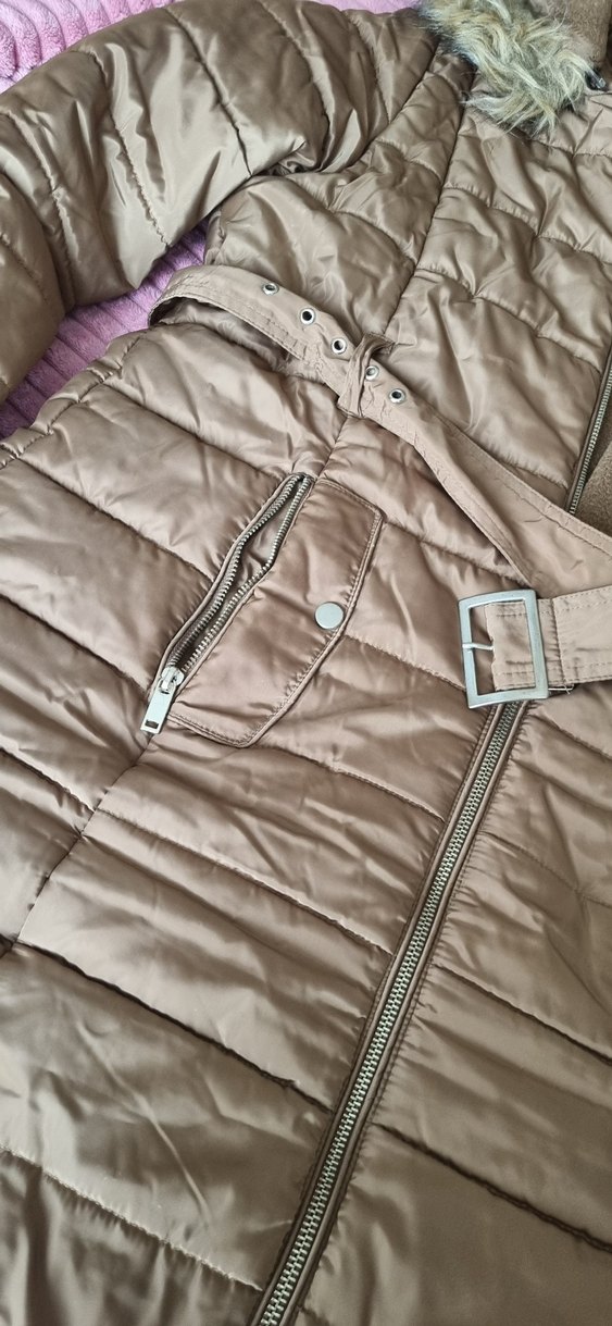 Bej Süet Kemerli Kadın Kışlık Mont - Görsel 3