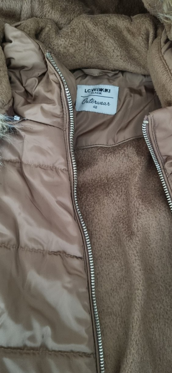 Bej Süet Kemerli Kadın Kışlık Mont - Görsel 4