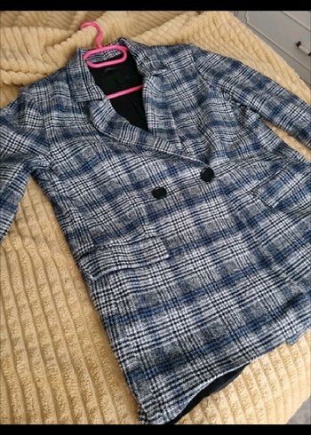 Kadın Gri Kareli Düğmeli Blazer Ceket - Görsel 2