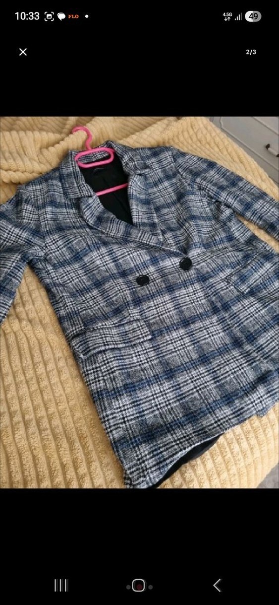 Kadın Gri Kareli Düğmeli Blazer Ceket - Görsel 2