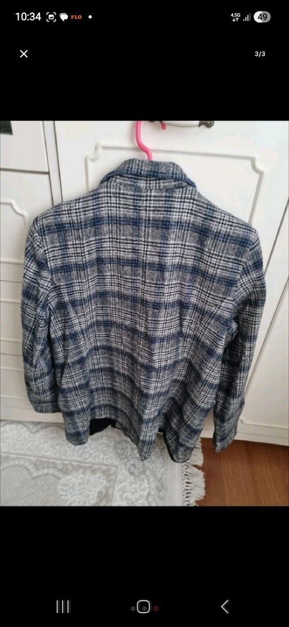 Kadın Gri Kareli Düğmeli Blazer Ceket - Görsel 3