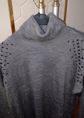 Gri Kadın Boğazlı Triko Kazak - Görsel 2