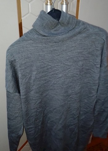 Gri Kadın Boğazlı Triko Kazak - Görsel 3