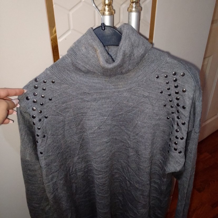 Gri Kadın Boğazlı Triko Kazak - Görsel 2