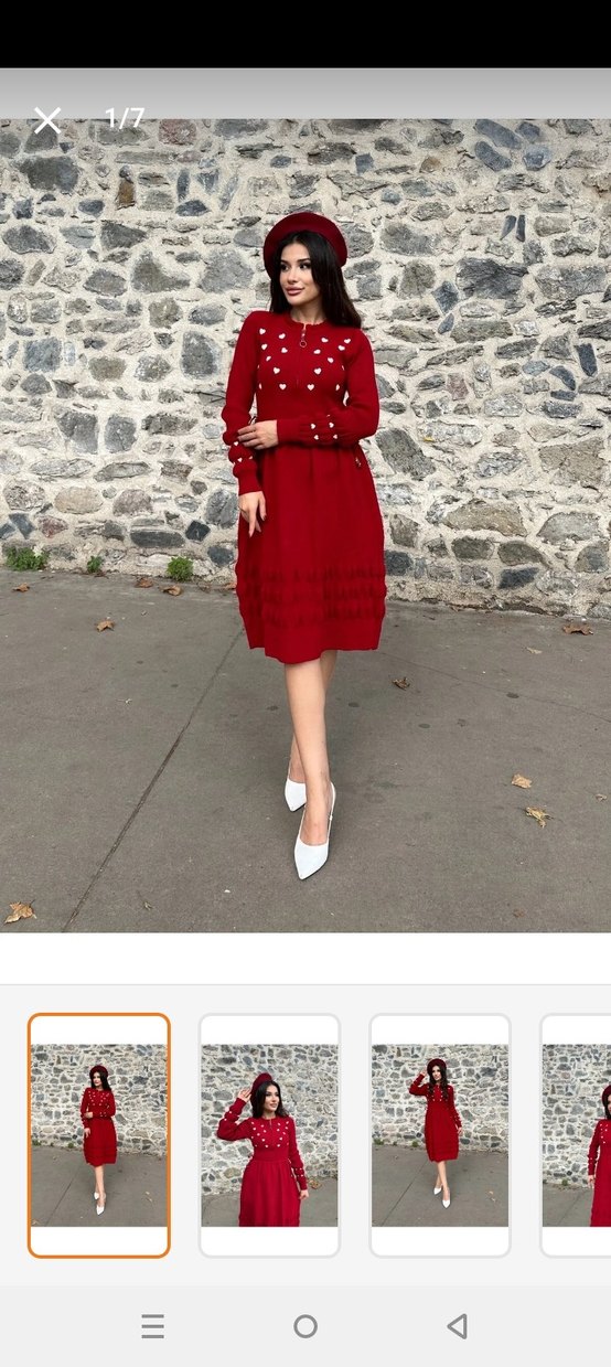 Nakışlı Kırmızı Uzun Kollu Örgü Kadın Kazak - Görsel 2