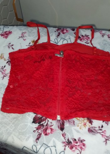 Nakışlı Kırmızı Mini Gotik Büstiyer - Görsel 3