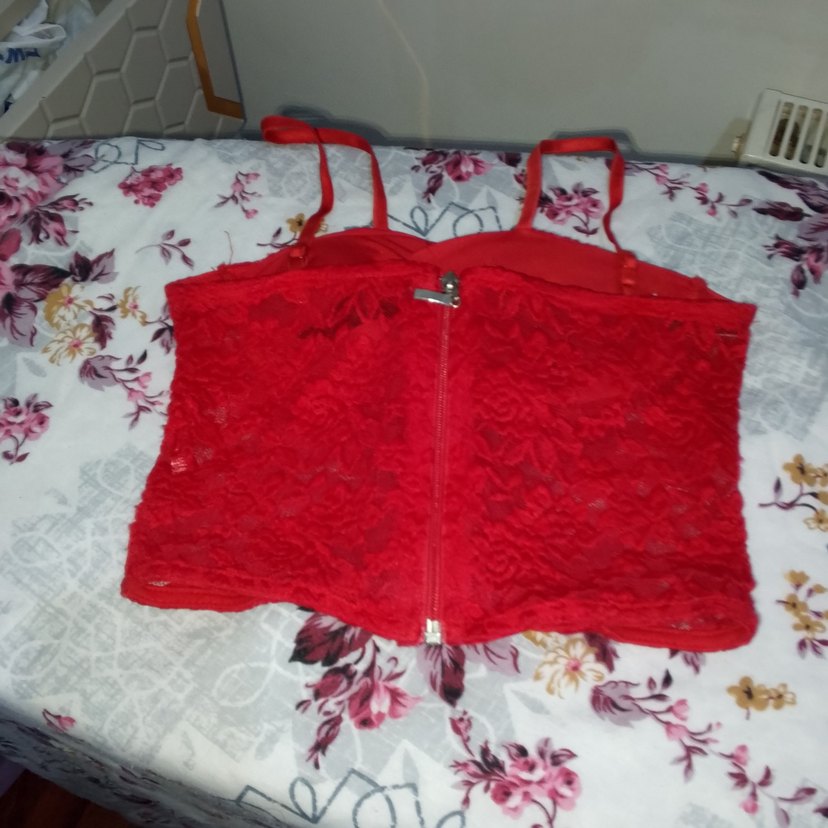 Nakışlı Kırmızı Mini Gotik Büstiyer - Görsel 3