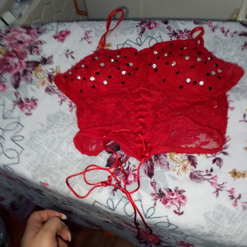 Nakışlı Kırmızı Mini Gotik Büstiyer - Görsel 2