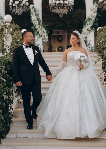 Beyaz  Prenses Gelinlik ns sposa özel dikim bol işlemeli - Görsel 6