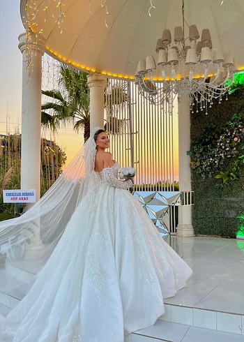 Beyaz  Prenses Gelinlik ns sposa özel dikim bol işlemeli - Görsel 4
