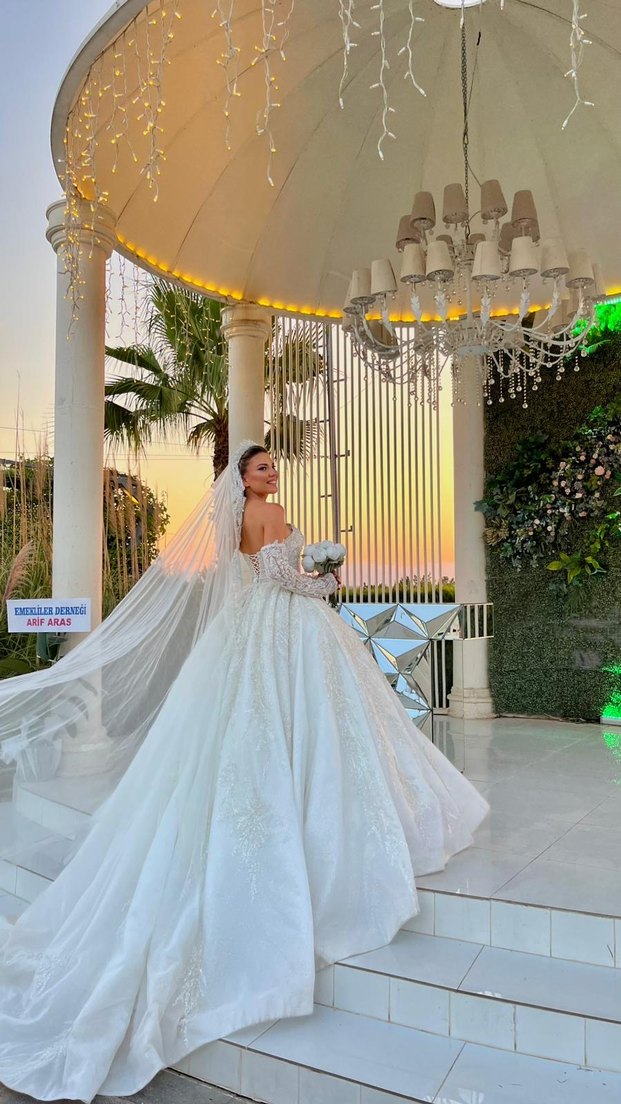 Beyaz  Prenses Gelinlik ns sposa özel dikim bol işlemeli - Görsel 4