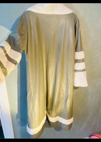 Gri Uzun Kadın Kaban Kürklü Detaylı - Görsel 5