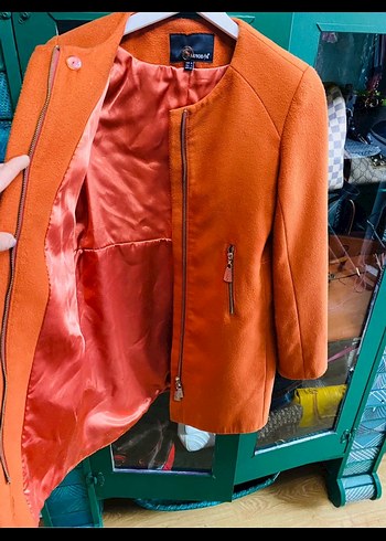 Turuncu Fermuarlı Kadın kaşe Kaban - Görsel 2