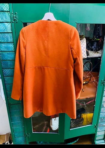 Turuncu Fermuarlı Kadın kaşe Kaban - Görsel 3