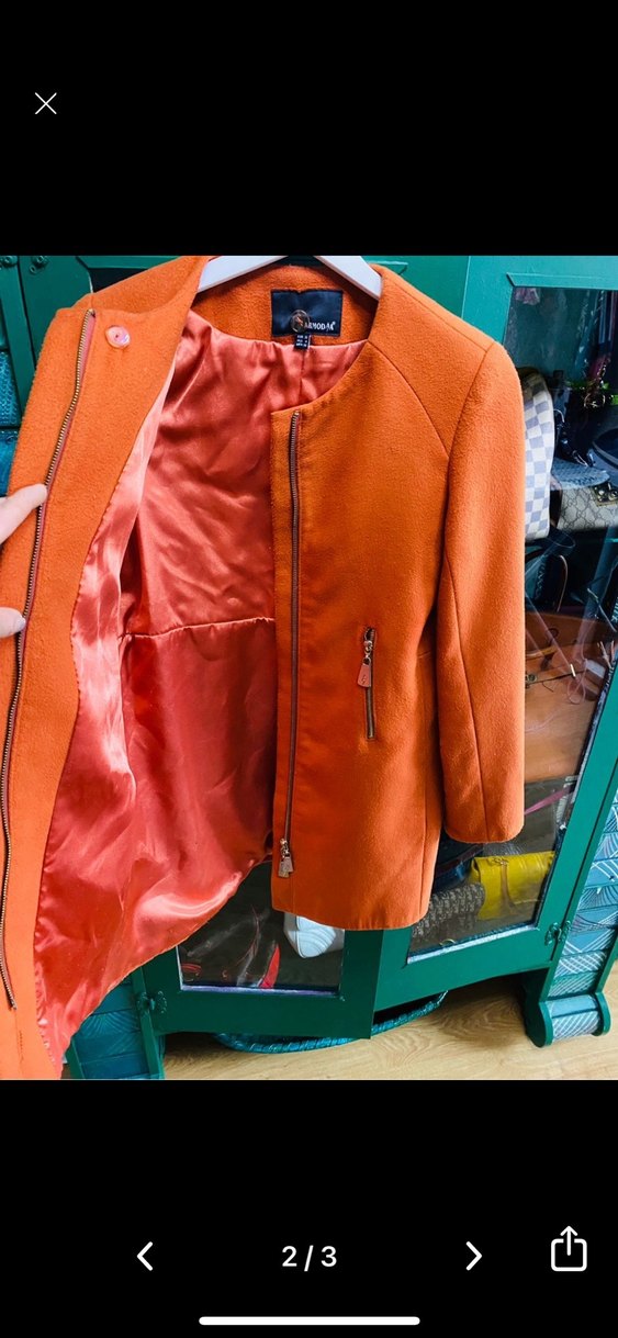 Turuncu Fermuarlı Kadın kaşe Kaban - Görsel 2