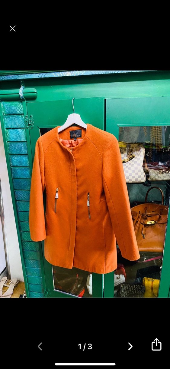 Turuncu Fermuarlı Kadın kaşe Kaban - Görsel 4