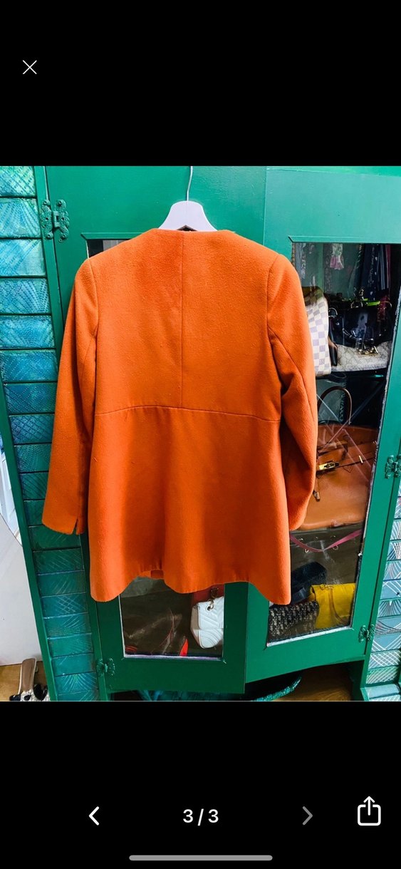 Turuncu Fermuarlı Kadın kaşe Kaban - Görsel 3