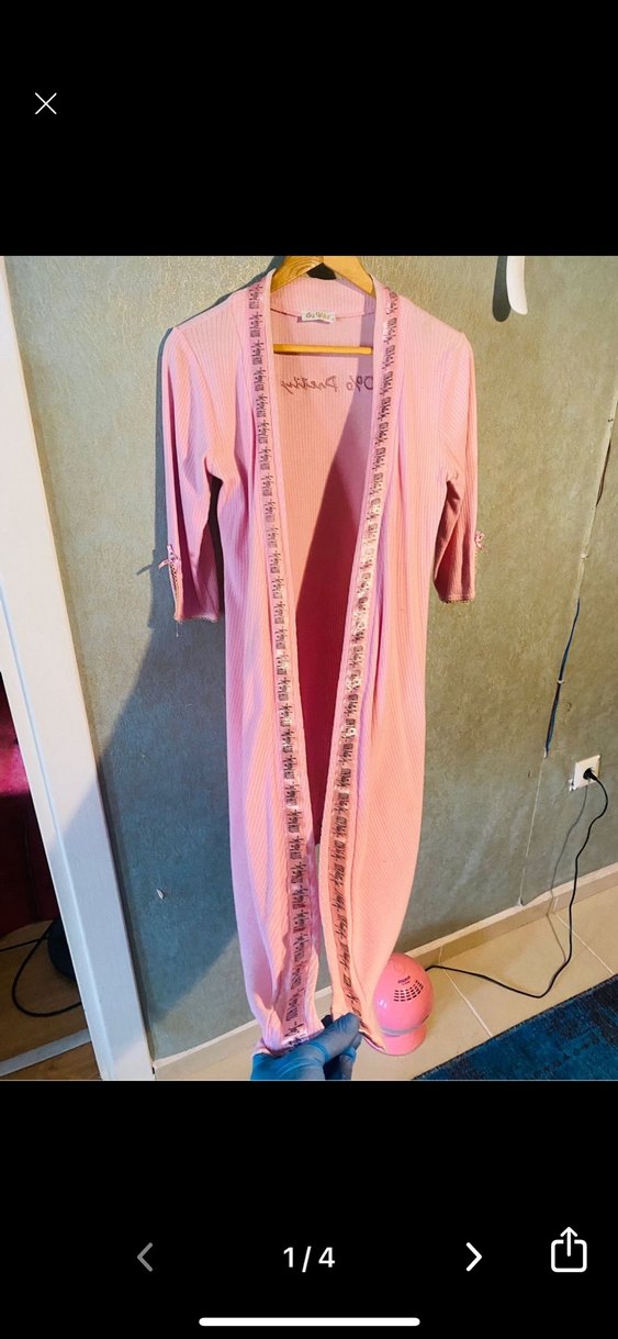 Pembe Uzun Kollu İnce Kesim Kadın Sabahlık - Görsel 4