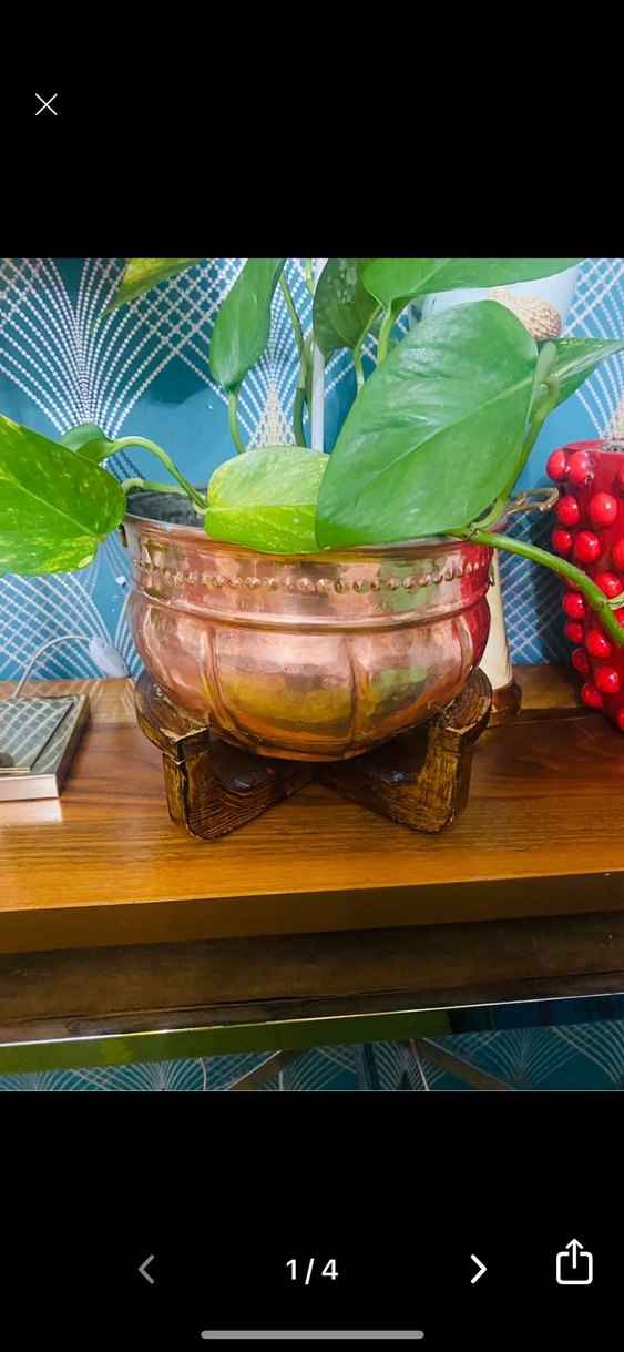 Ayaş ayaklı bakır saksı - Görsel 4