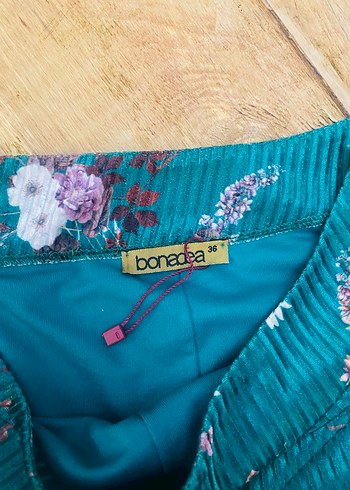 Turkuaz Çiçekli Piliseli Bohem Kadın Pantolon - Görsel 3