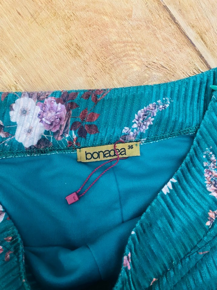 Turkuaz Çiçekli Piliseli Bohem Kadın Pantolon - Görsel 3