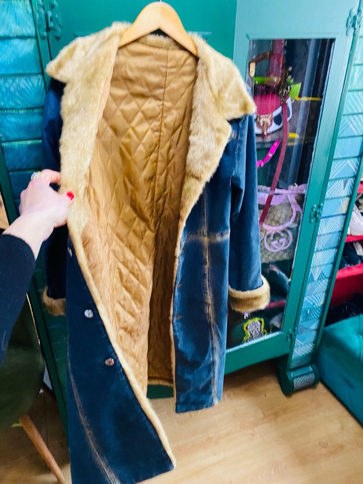 Kadın Kürklü Uzun Kot Ceket - Görsel 3