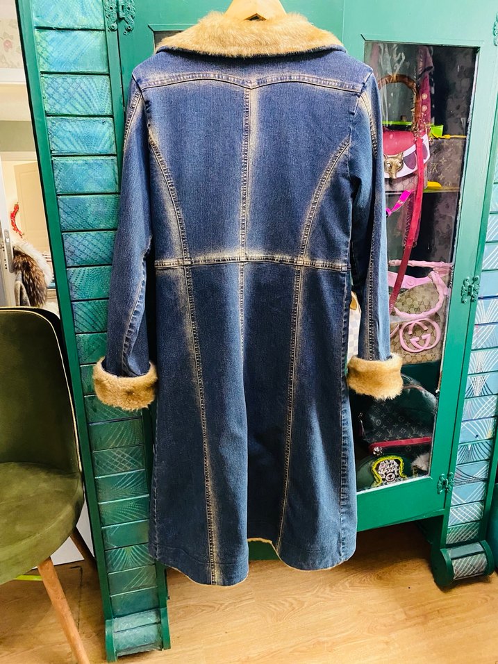 Kadın Kürklü Uzun Kot Ceket - Görsel 4