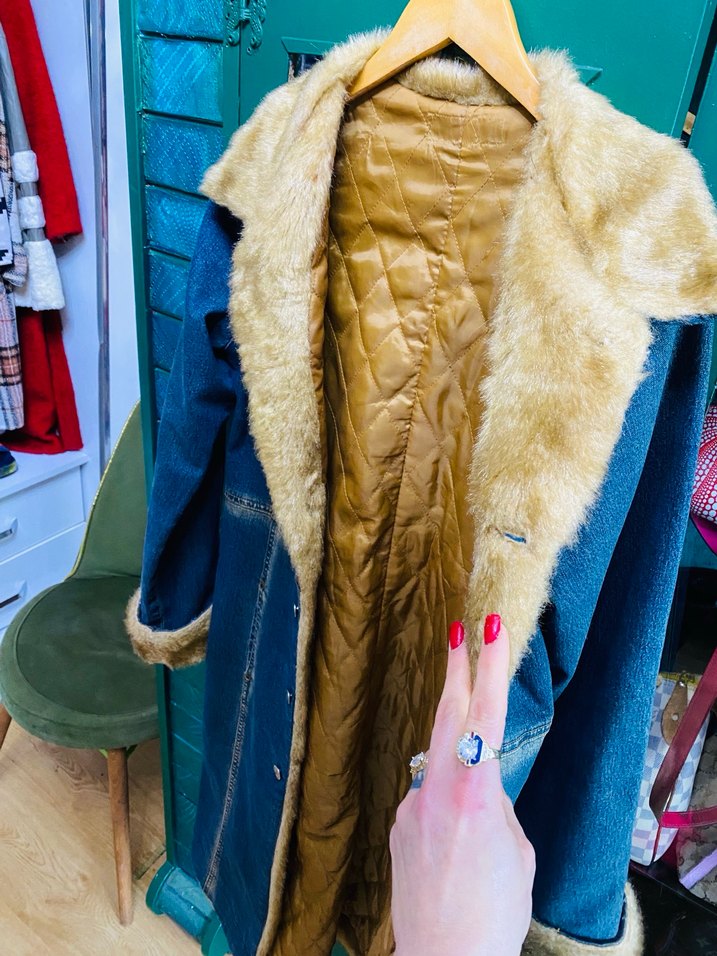 Kadın Renkli Batik Desenli Uzun Kot Ceket - Görsel 2